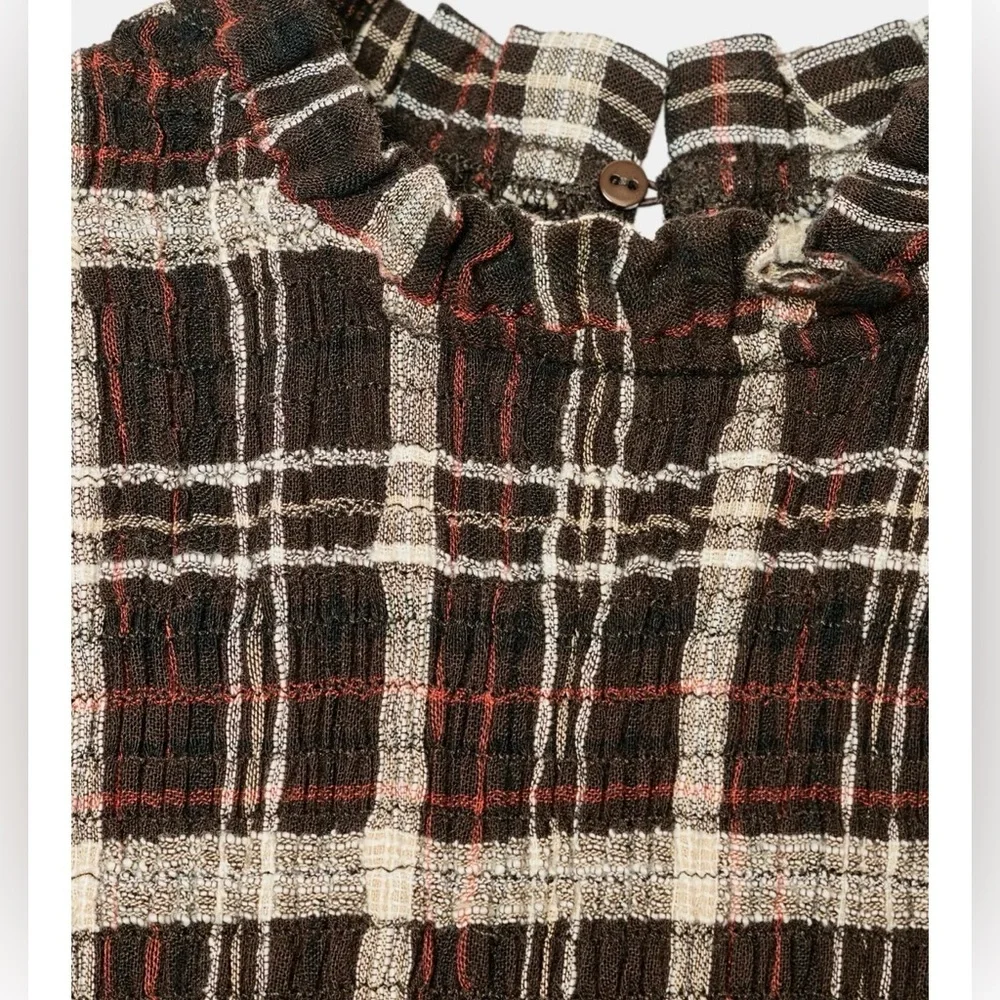 ZARA Plaid Smocked Blouse – XS – NWT
